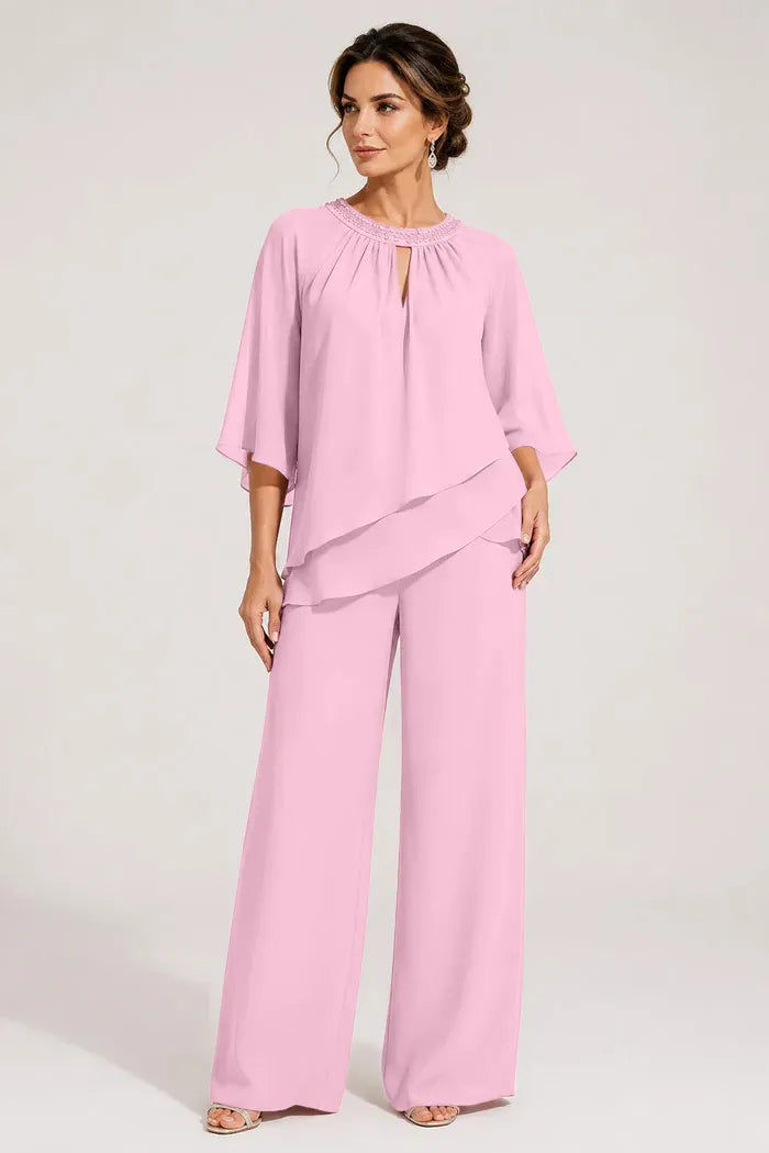Graceful Keyhole Neck Formal Pant Suit