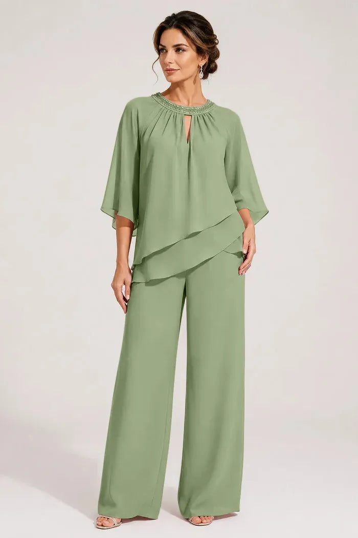 Graceful Keyhole Neck Formal Pant Suit