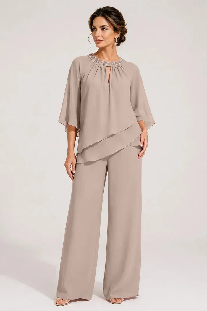 Graceful Keyhole Neck Formal Pant Suit