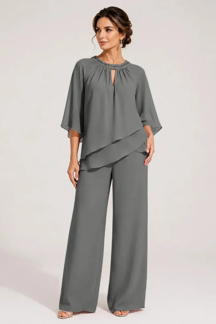Graceful Keyhole Neck Formal Pant Suit