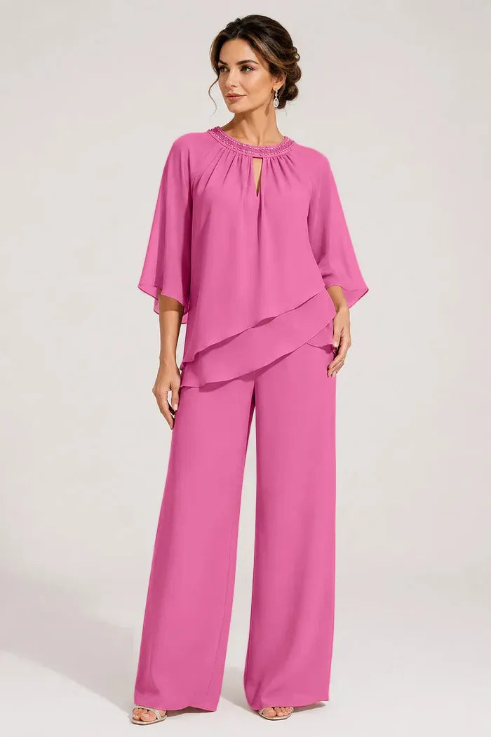 Graceful Keyhole Neck Formal Pant Suit