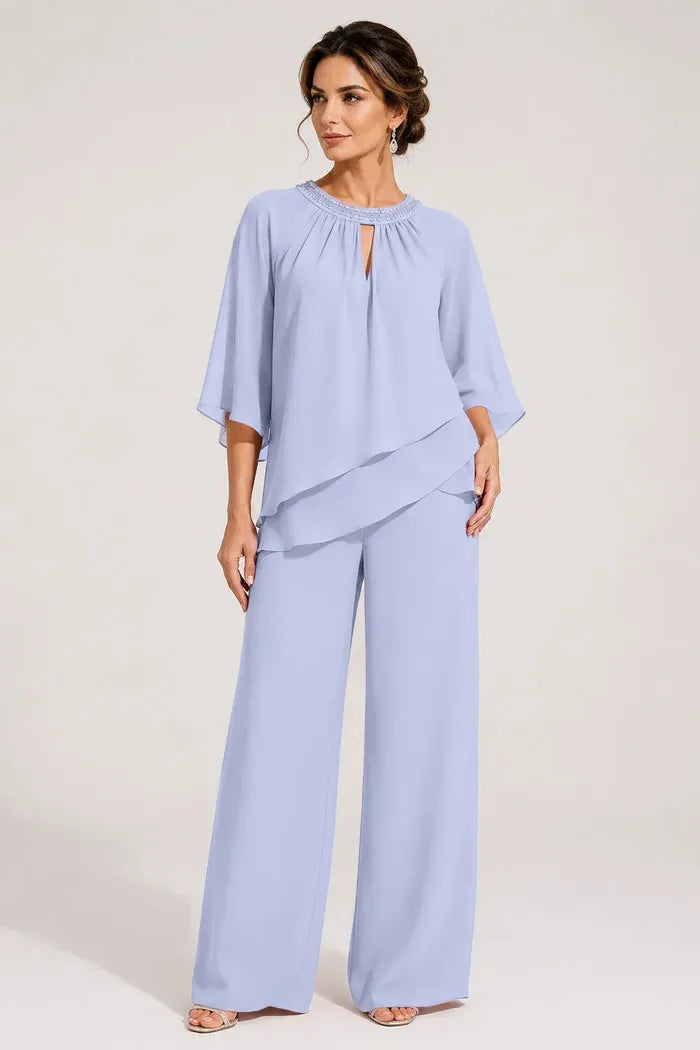 Graceful Keyhole Neck Formal Pant Suit
