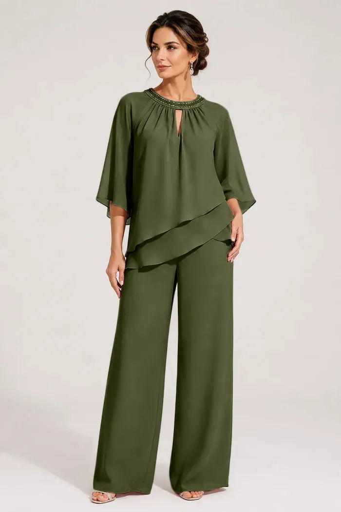Graceful Keyhole Neck Formal Pant Suit