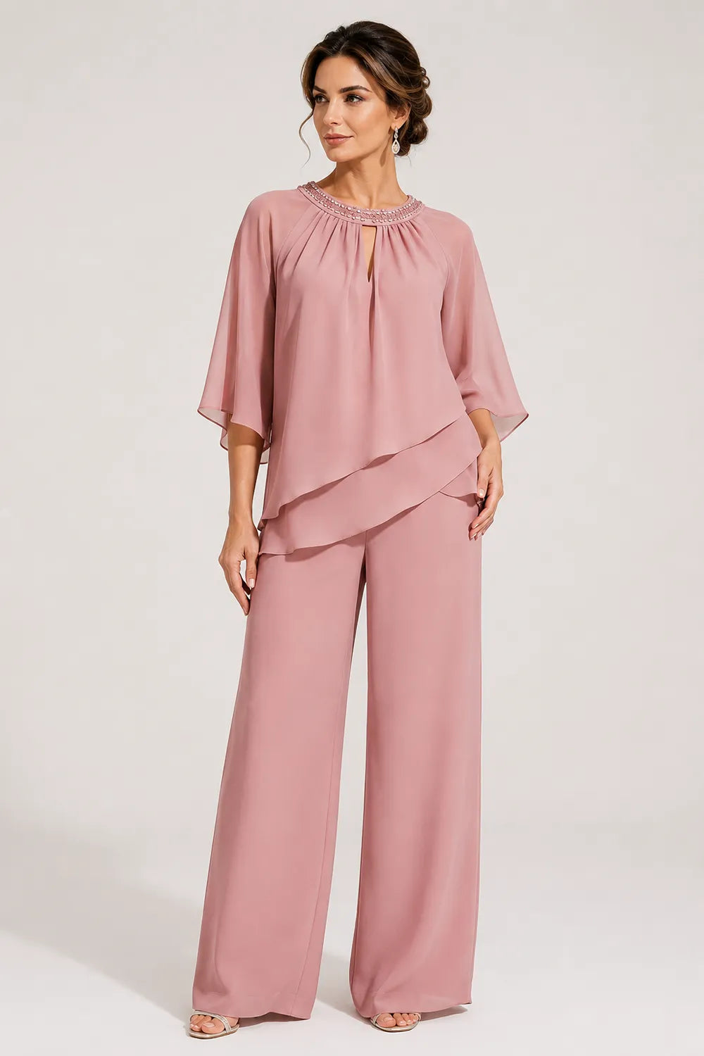 Graceful Keyhole Neck Formal Pant Suit
