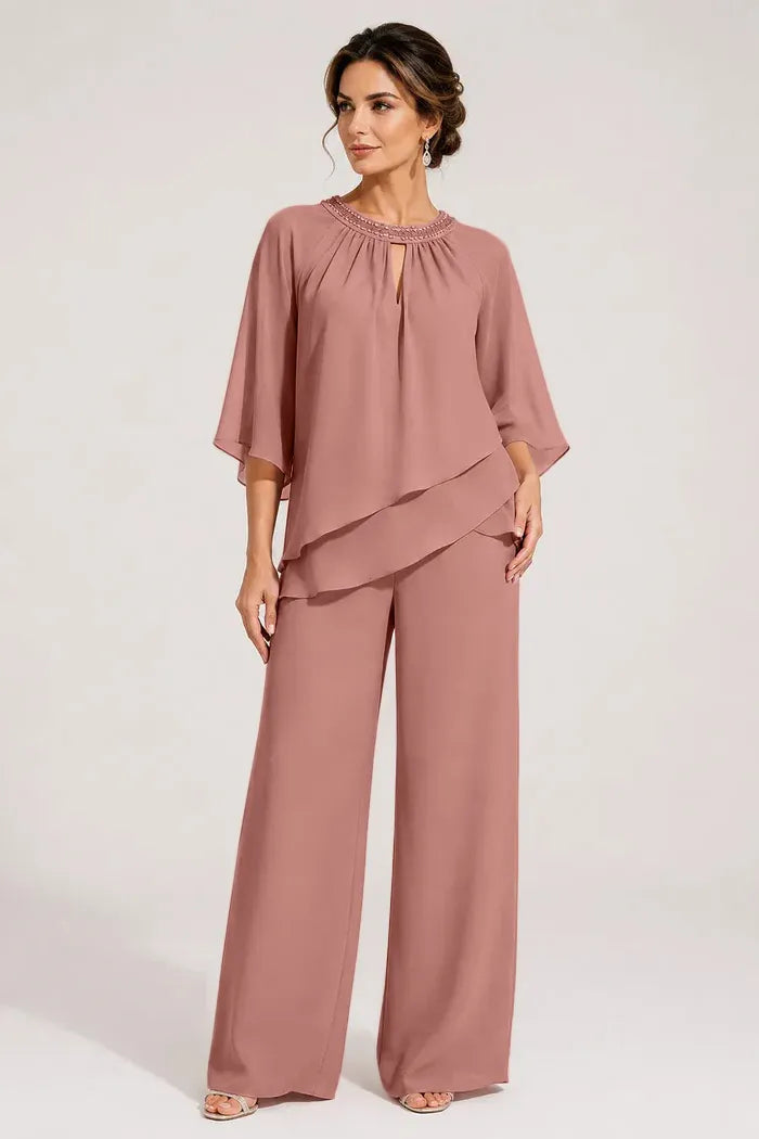 Graceful Keyhole Neck Formal Pant Suit