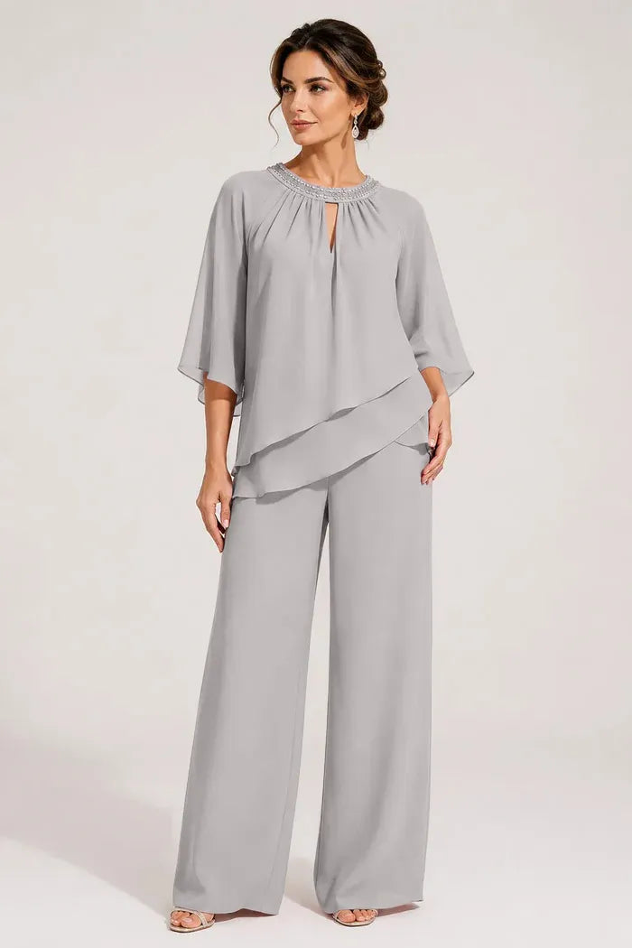 Graceful Keyhole Neck Formal Pant Suit
