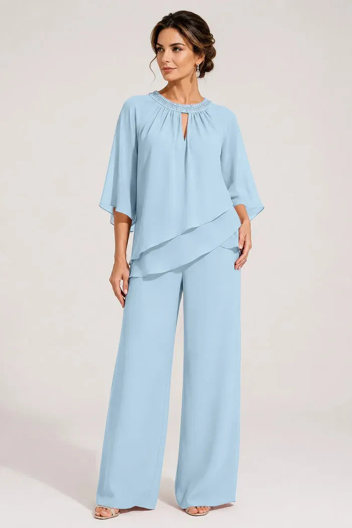 Graceful Keyhole Neck Formal Pant Suit