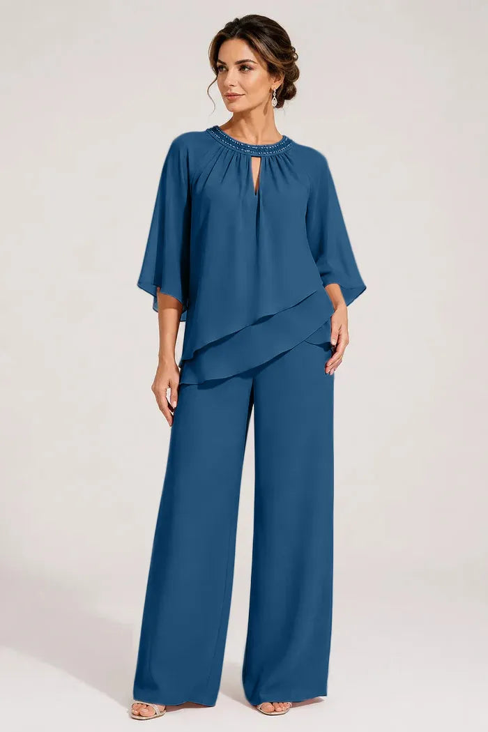 Graceful Keyhole Neck Formal Pant Suit