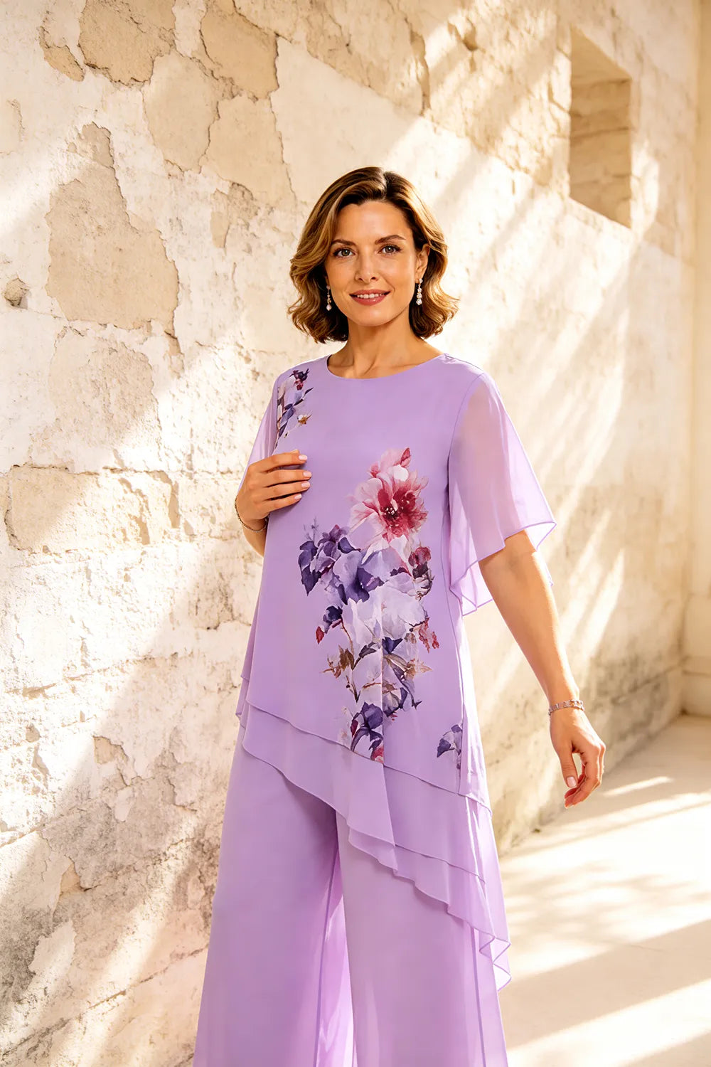 Floral Chiffon Wide-Leg Pant Set
