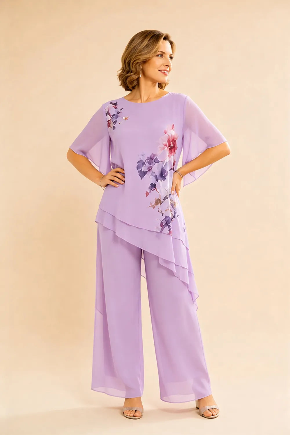 Floral Chiffon Wide-Leg Pant Set