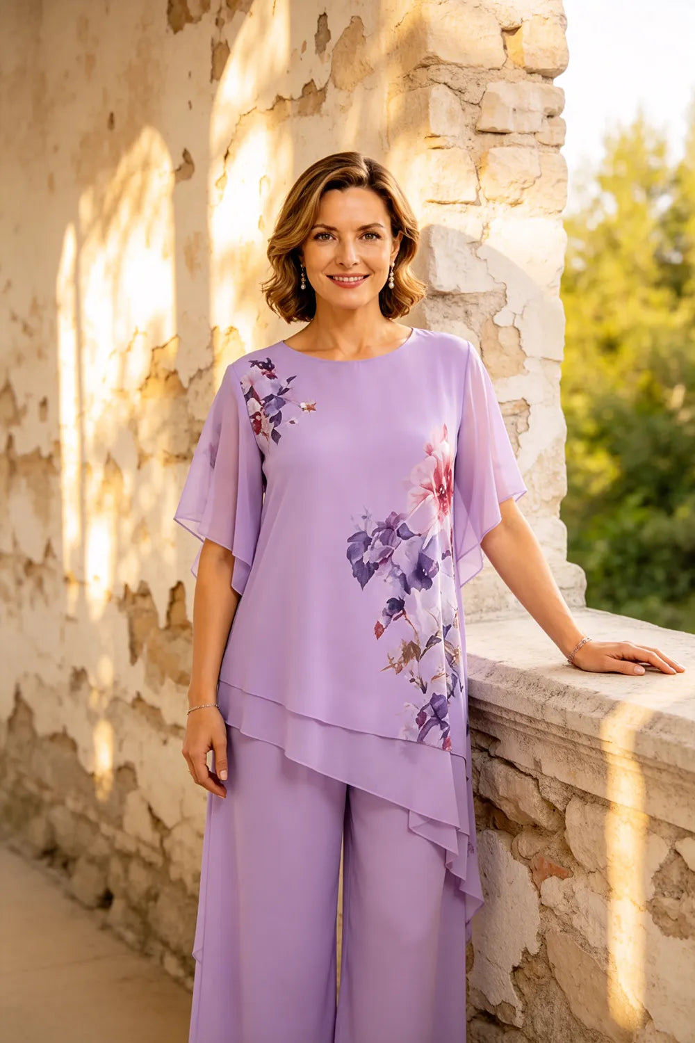 Floral Chiffon Wide-Leg Pant Set