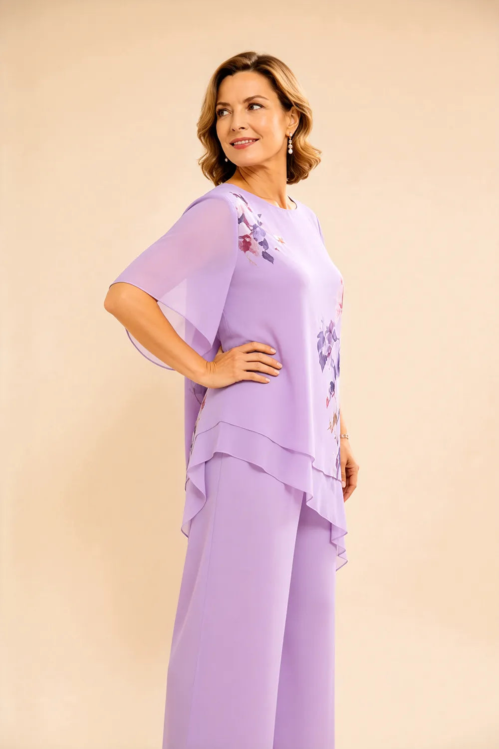 Floral Chiffon Wide-Leg Pant Set