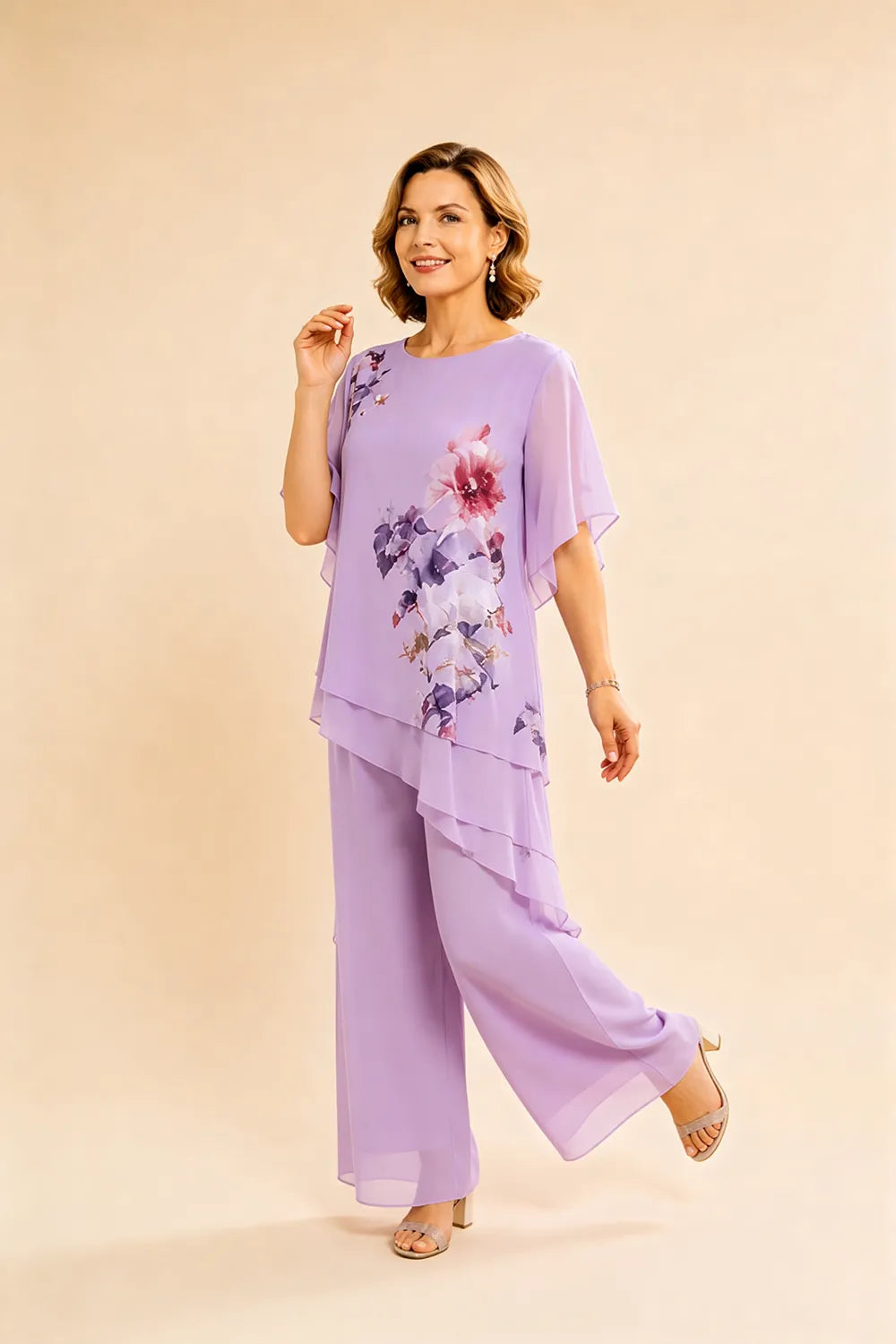 Floral Chiffon Wide-Leg Pant Set