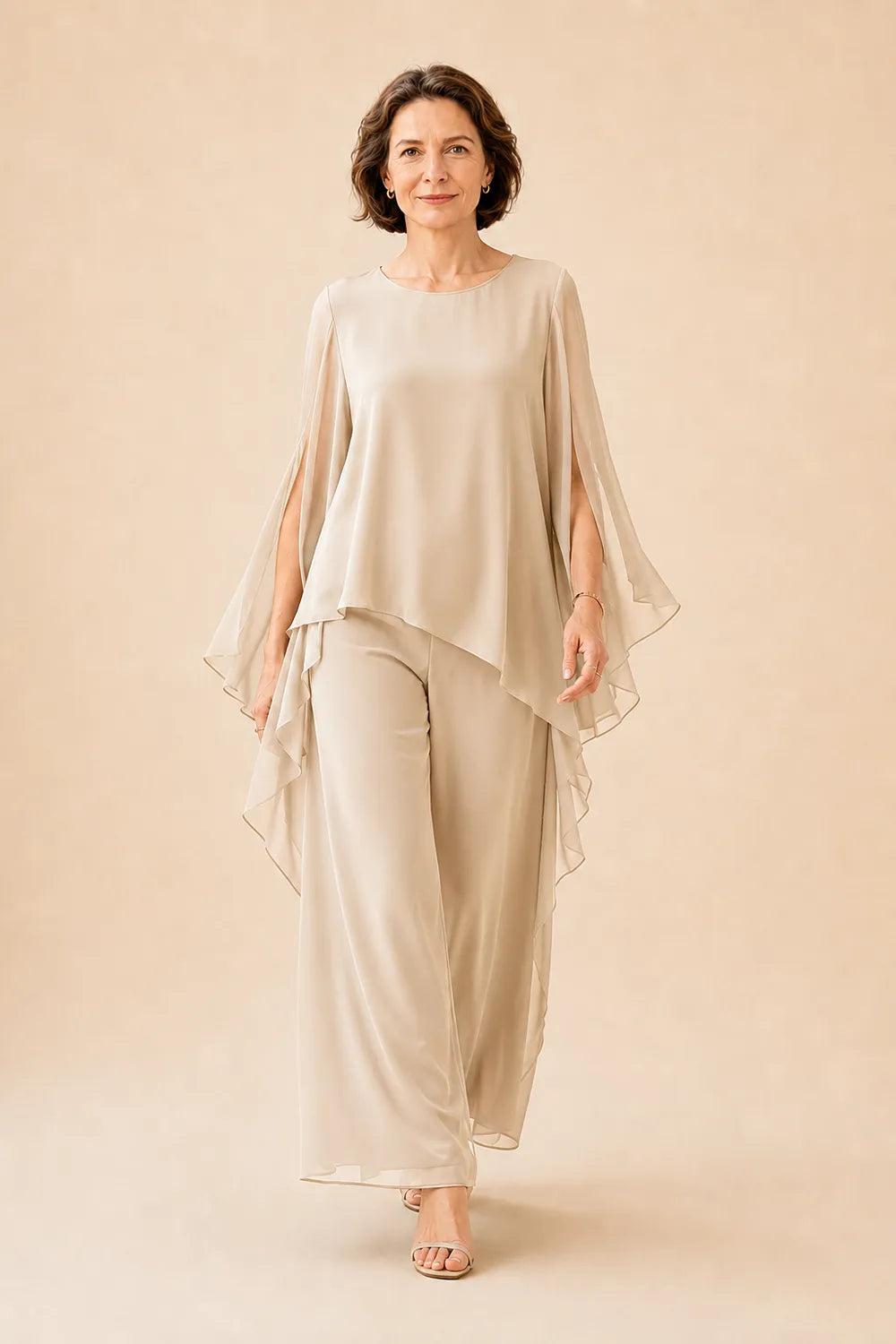 Flowing Chiffon Overlay Mother of the Bride Pant Set