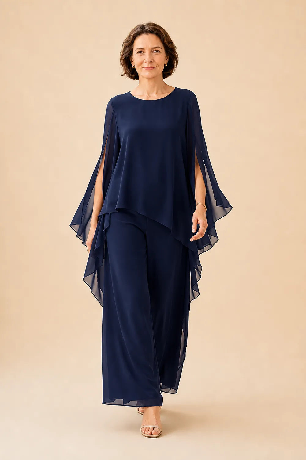 Flowing Chiffon Overlay Mother of the Bride Pant Set