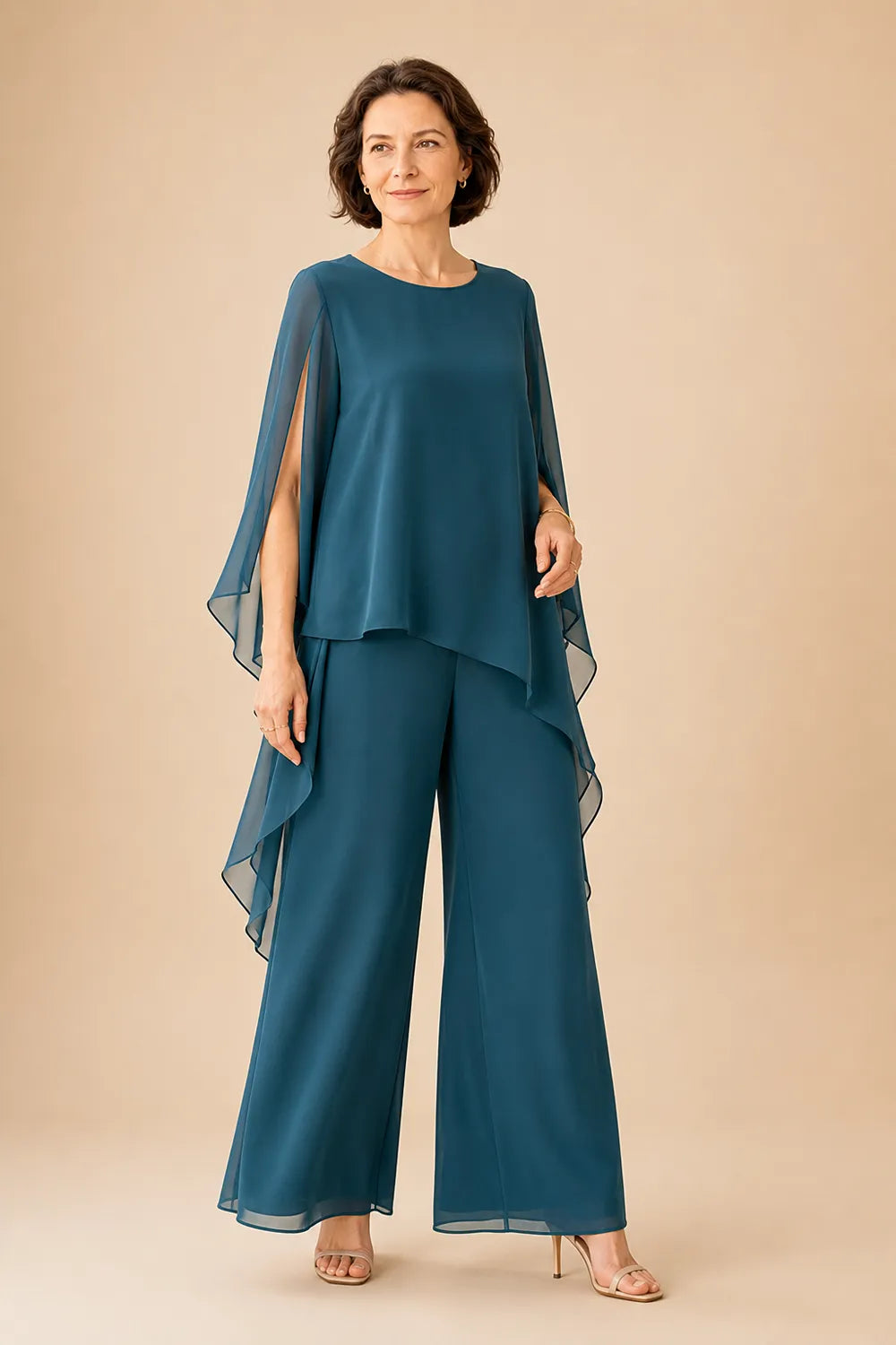 Flowing Chiffon Overlay Mother of the Bride Pant Set