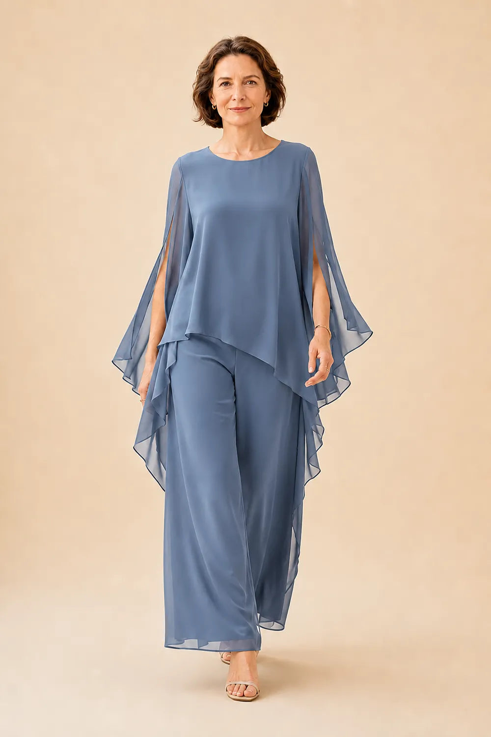 Flowing Chiffon Overlay Mother of the Bride Pant Set