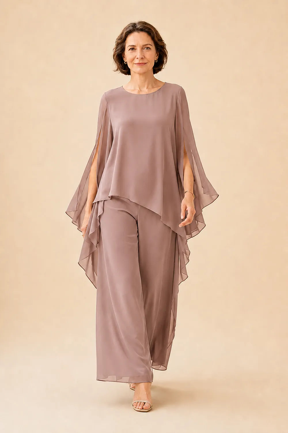 Flowing Chiffon Overlay Mother of the Bride Pant Set