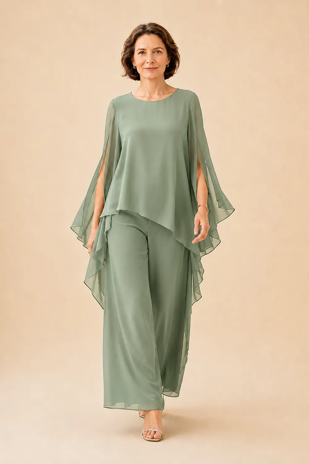 Flowing Chiffon Overlay Mother of the Bride Pant Set