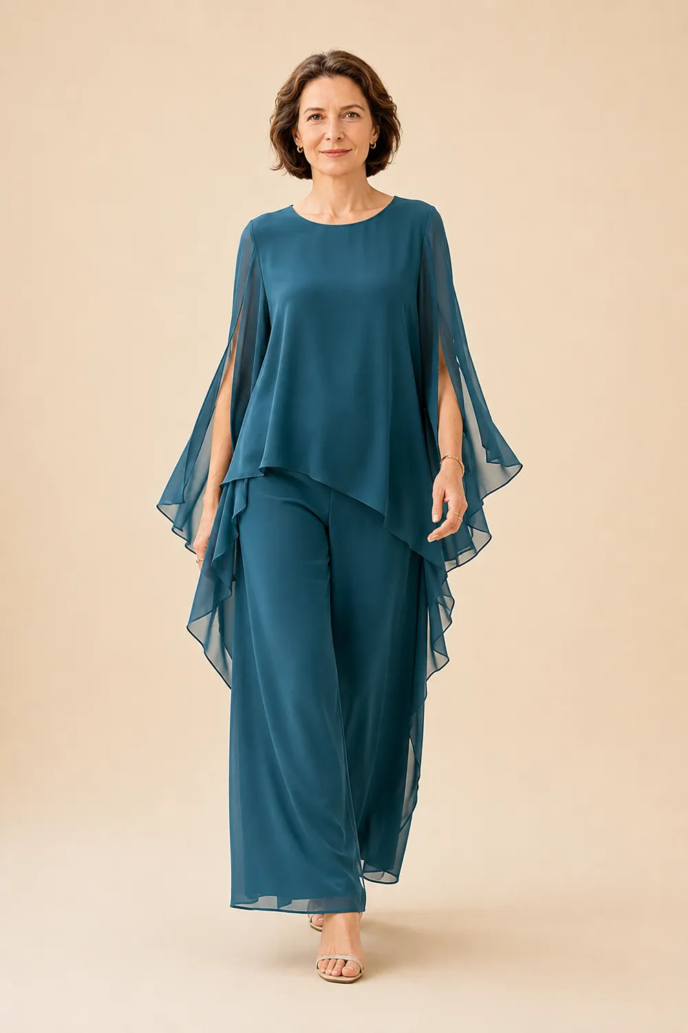 Flowing Chiffon Overlay Mother of the Bride Pant Set
