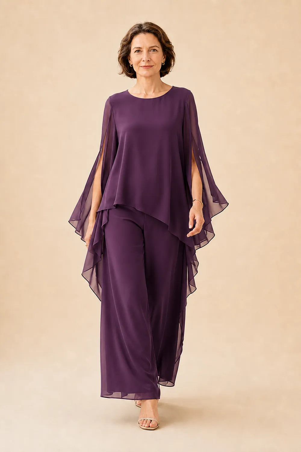 Flowing Chiffon Overlay Mother of the Bride Pant Set