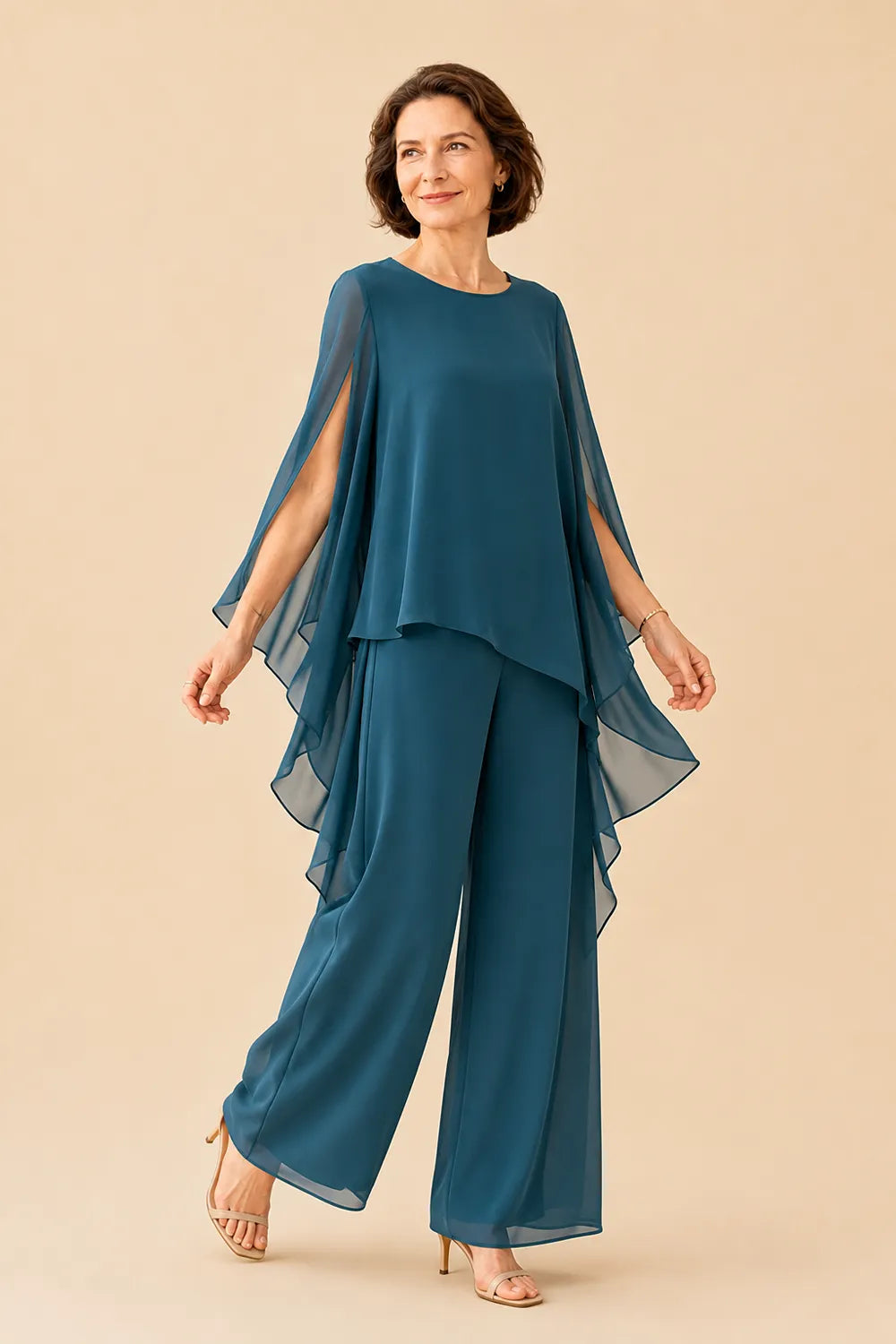 Flowing Chiffon Overlay Mother of the Bride Pant Set
