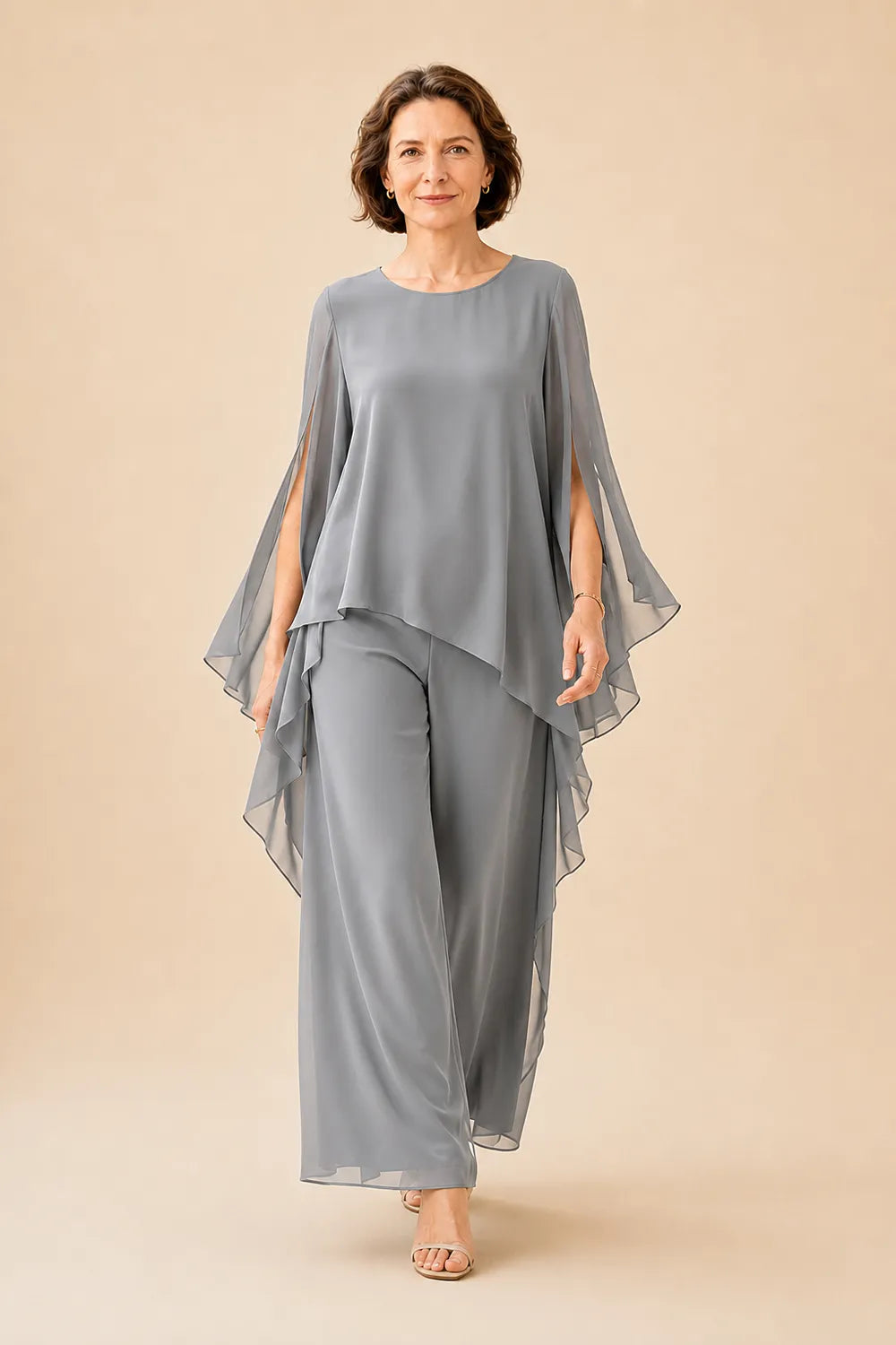 Flowing Chiffon Overlay Mother of the Bride Pant Set