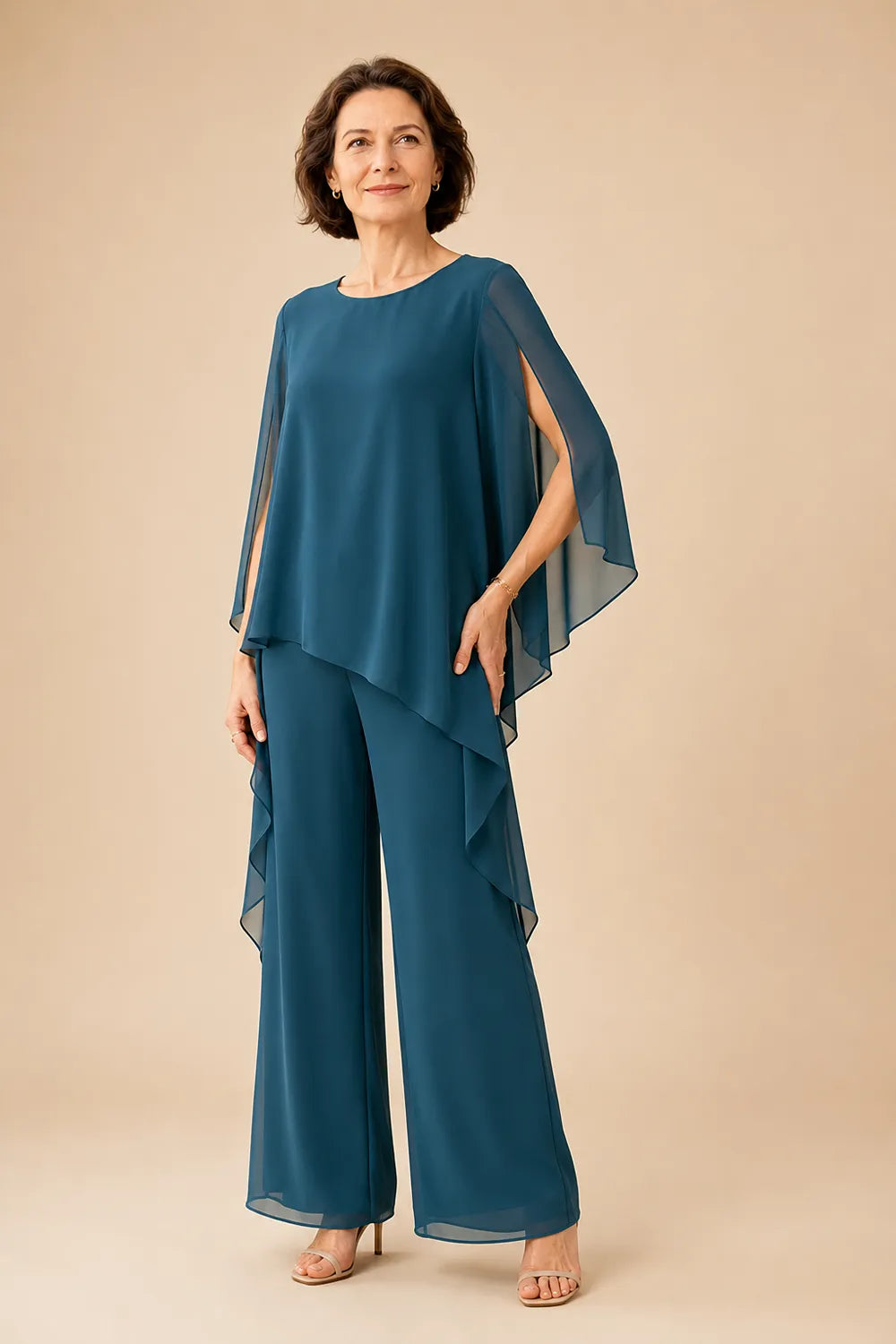 Flowing Chiffon Overlay Mother of the Bride Pant Set