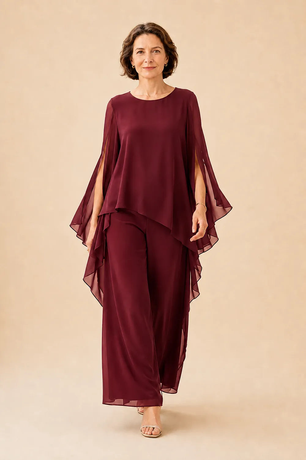 Flowing Chiffon Overlay Mother of the Bride Pant Set
