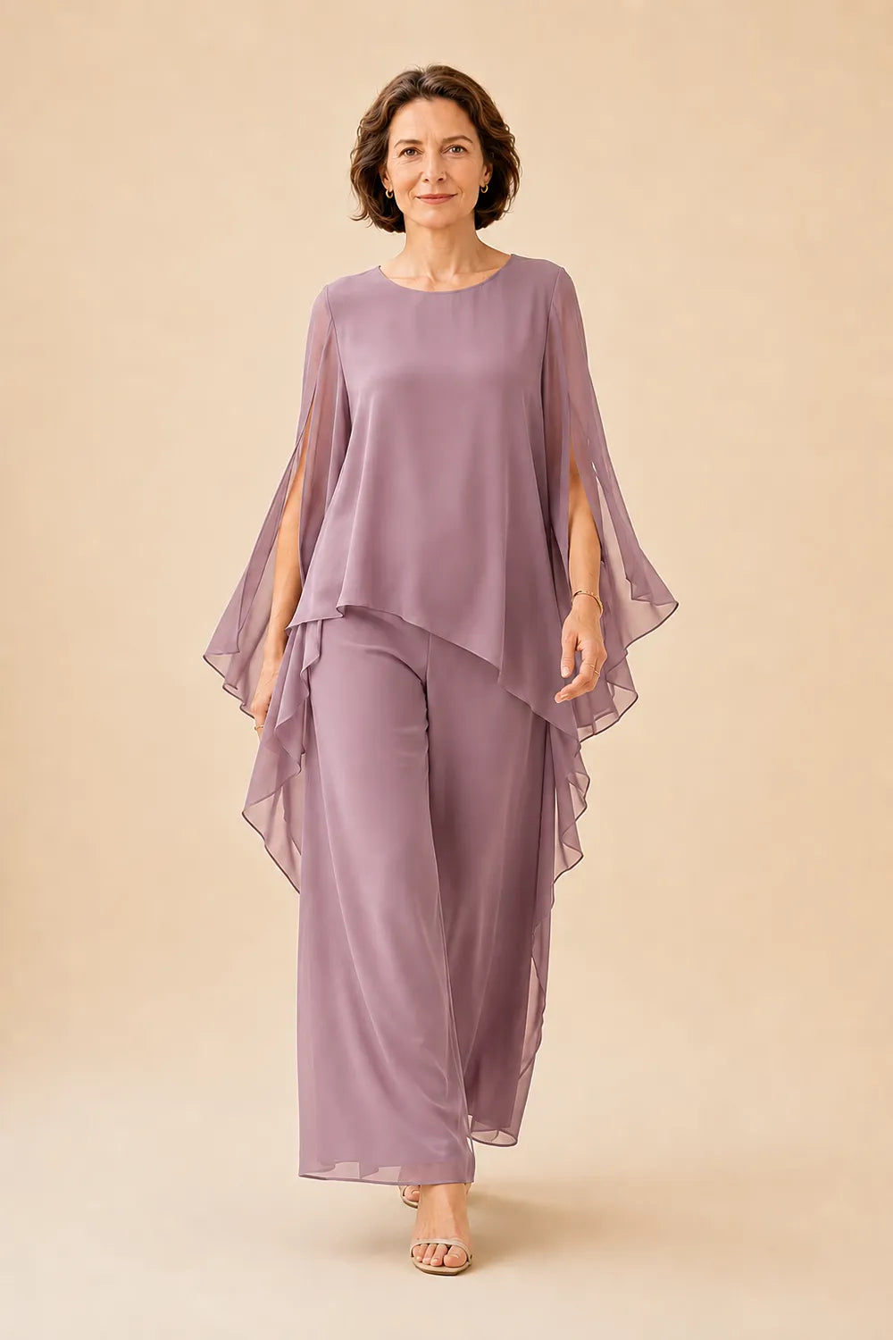 Flowing Chiffon Overlay Mother of the Bride Pant Set
