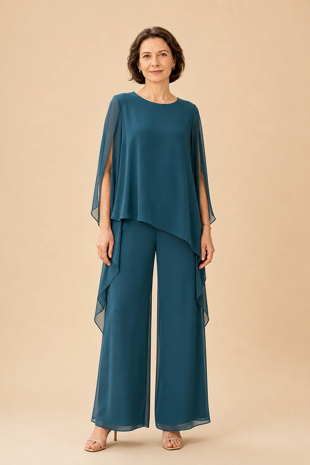 Flowing Chiffon Overlay Mother of the Bride Pant Set