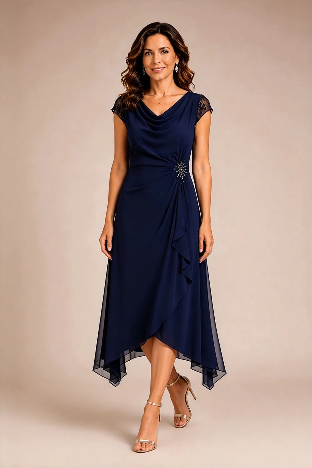 Sheer Lace Sleeve Formal Dress