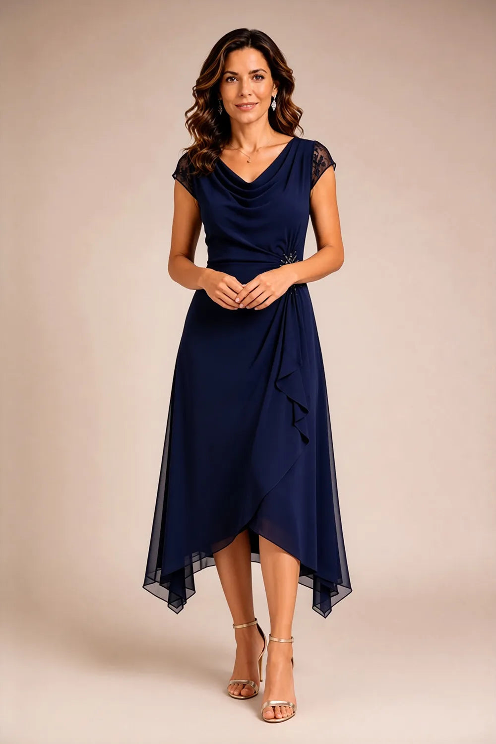 Sheer Lace Sleeve Formal Dress
