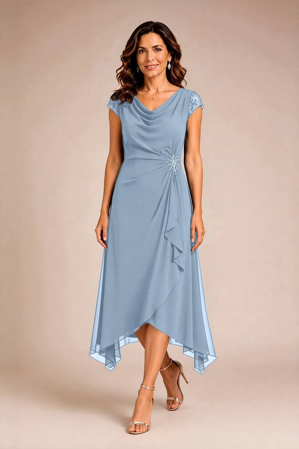 Sheer Lace Sleeve Formal Dress