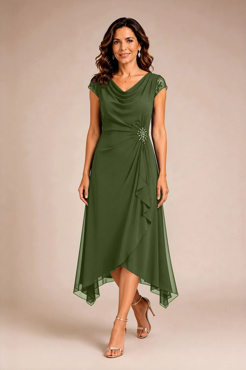Sheer Lace Sleeve Formal Dress