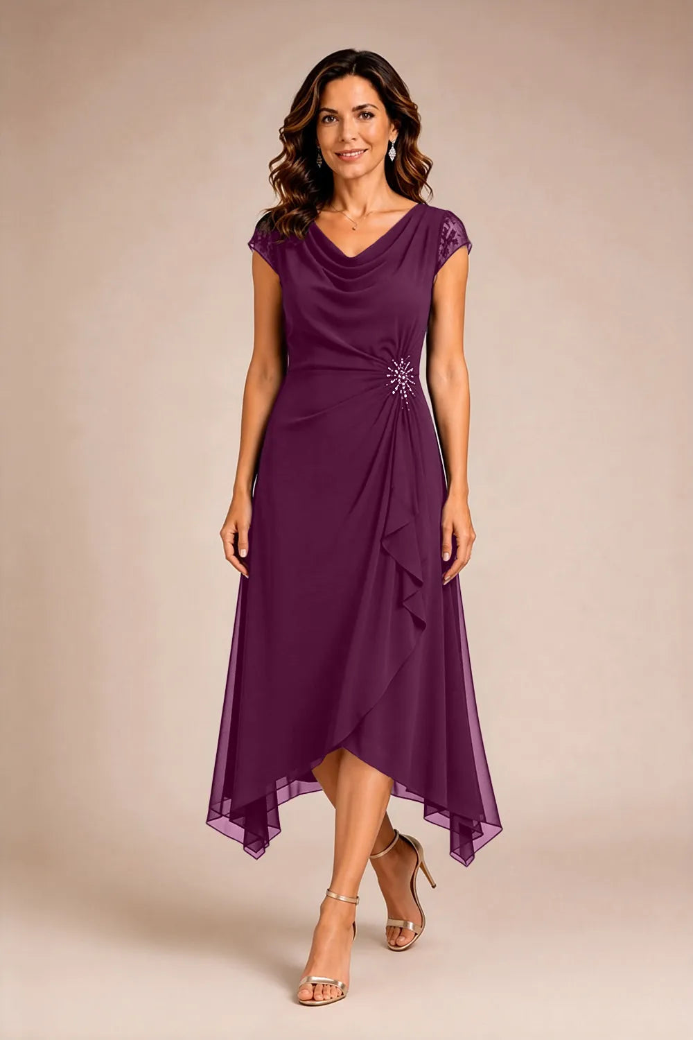 Sheer Lace Sleeve Formal Dress