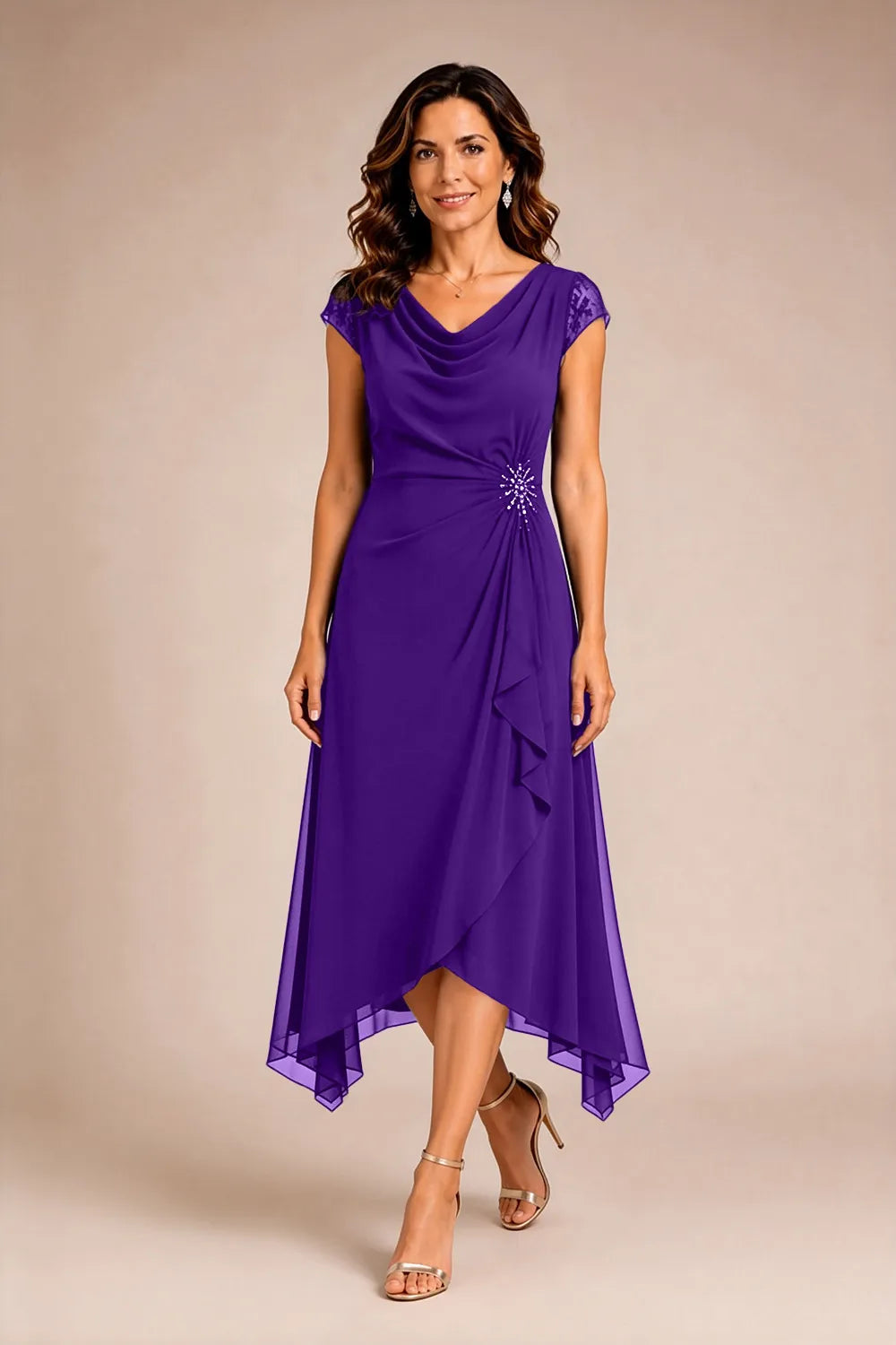 Sheer Lace Sleeve Formal Dress