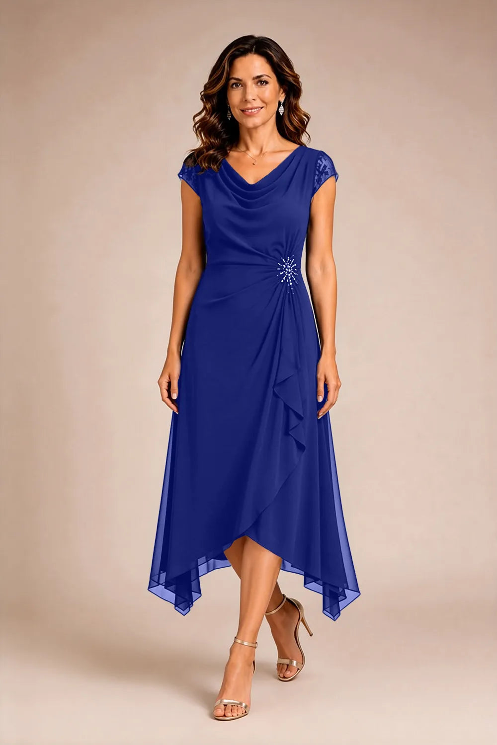 Sheer Lace Sleeve Formal Dress