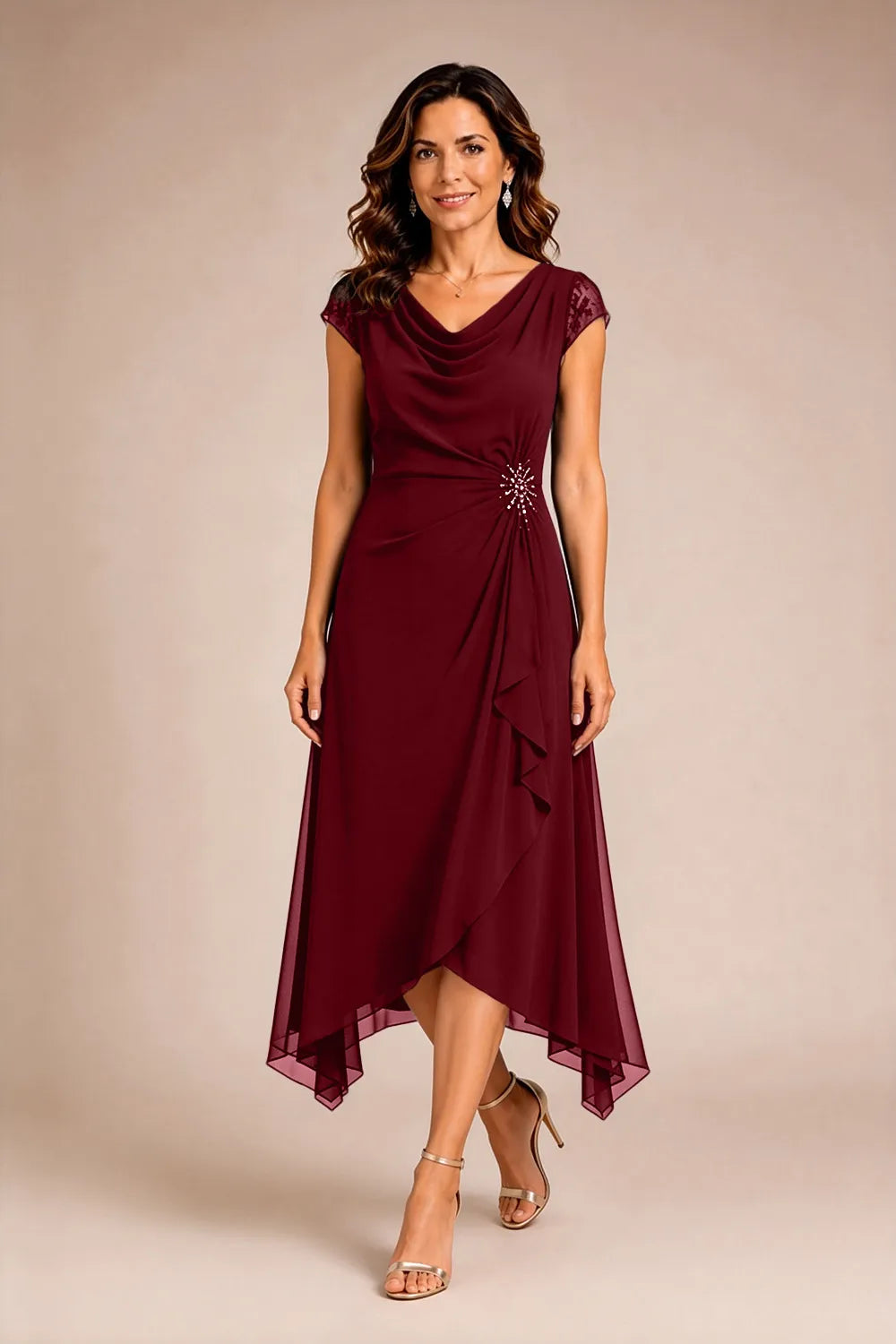 Sheer Lace Sleeve Formal Dress