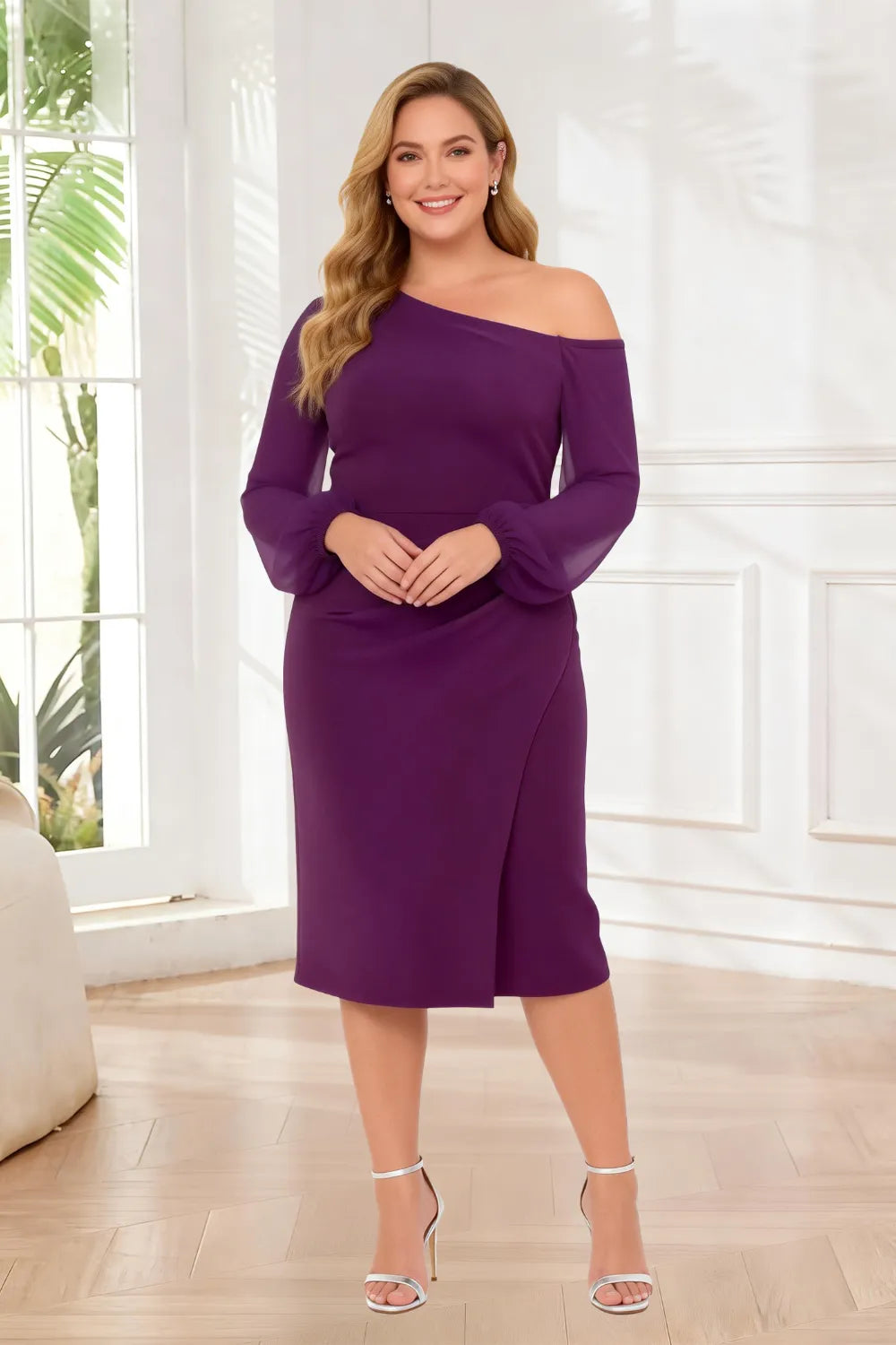 Graceful Asymmetric Neck Sheath Party Dress