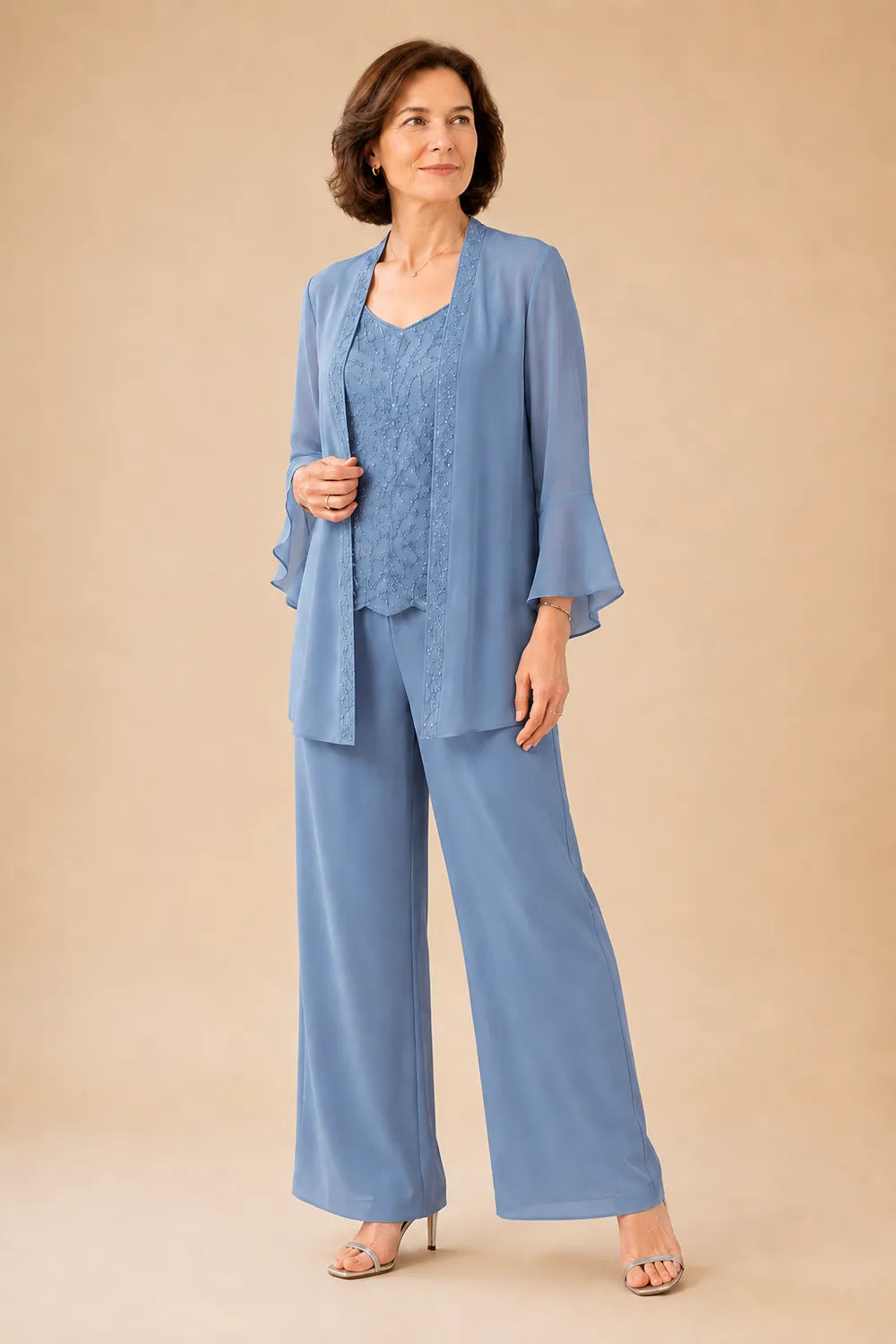 Classy Embellished Mother of the Bride 3 Piece Pant Suit