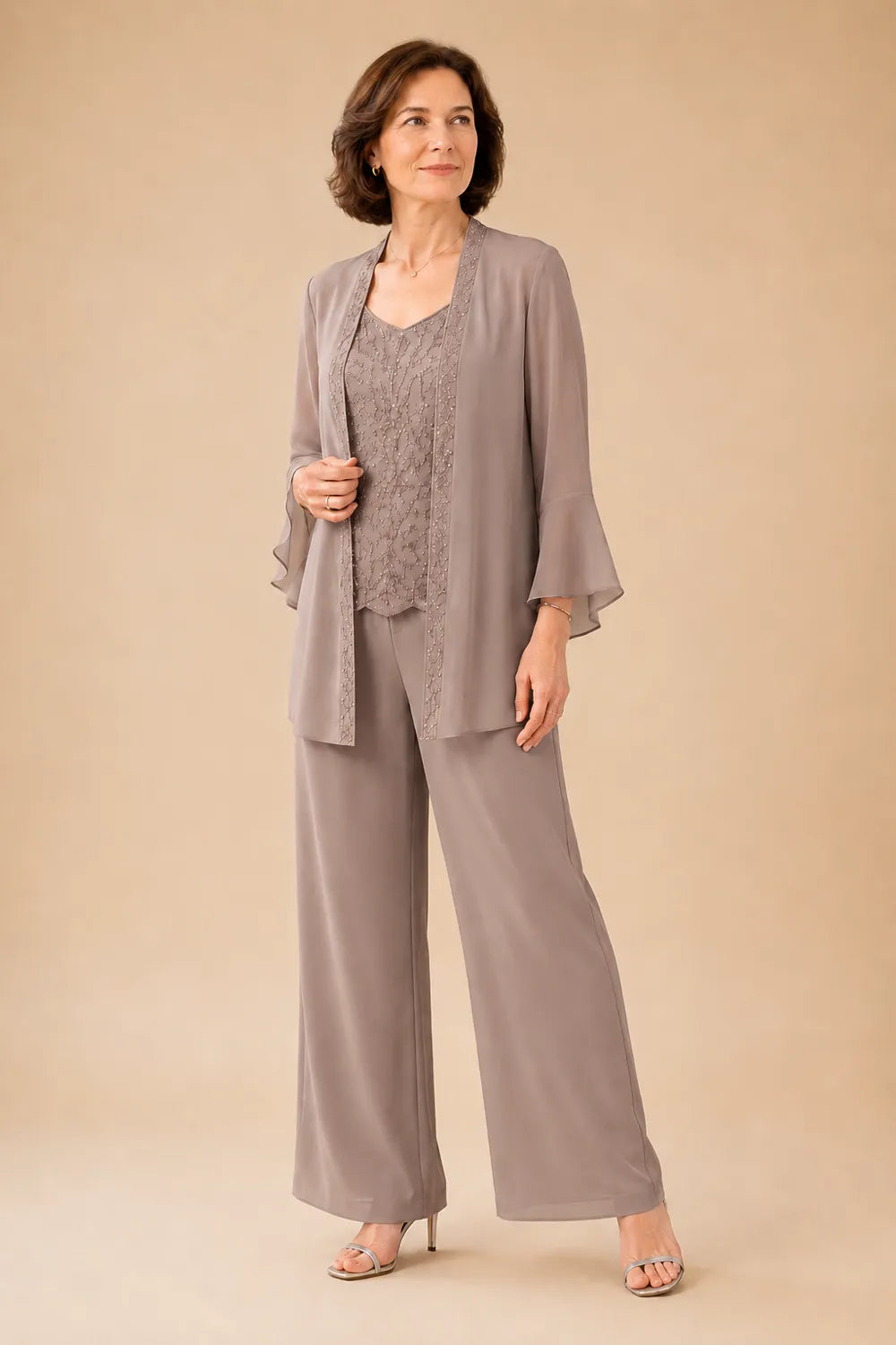 Classy Embellished Mother of the Bride 3 Piece Pant Suit