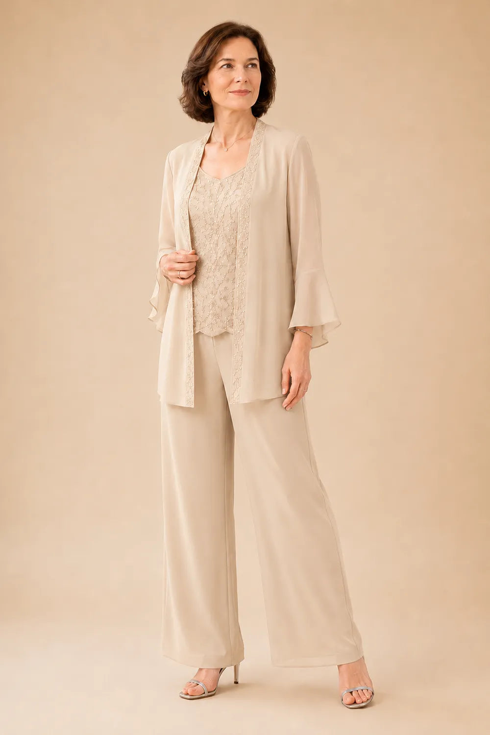 Classy Embellished Mother of the Bride 3 Piece Pant Suit