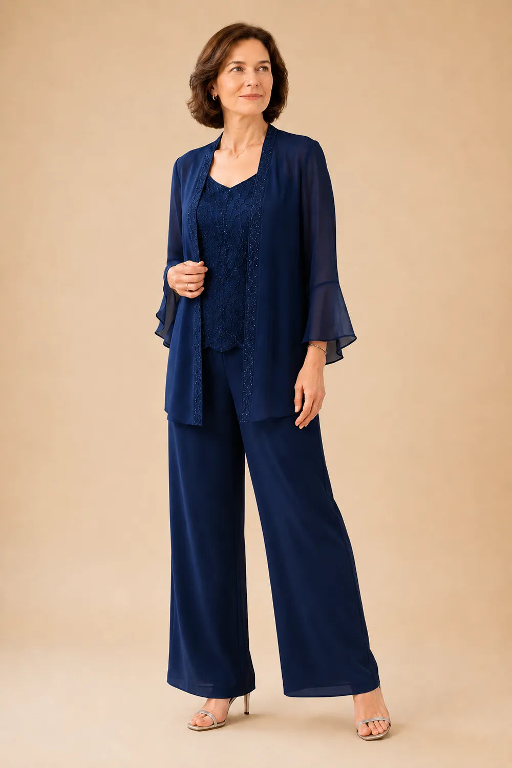 Classy Embellished Mother of the Bride 3 Piece Pant Suit