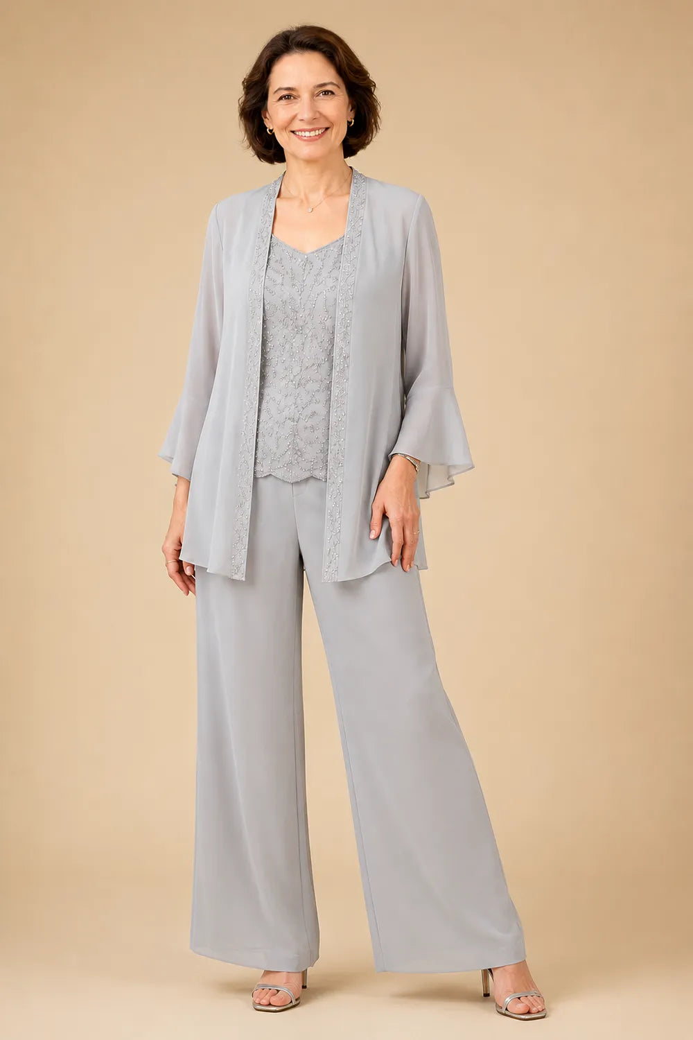 Classy Embellished Mother of the Bride 3 Piece Pant Suit