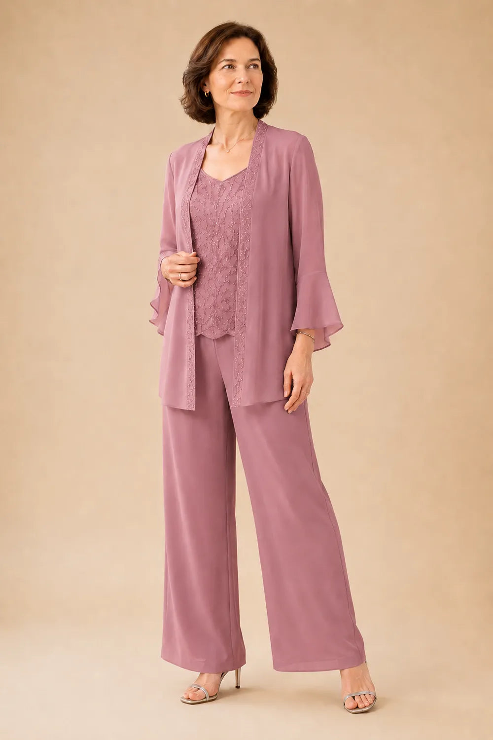 Classy Embellished Mother of the Bride 3 Piece Pant Suit