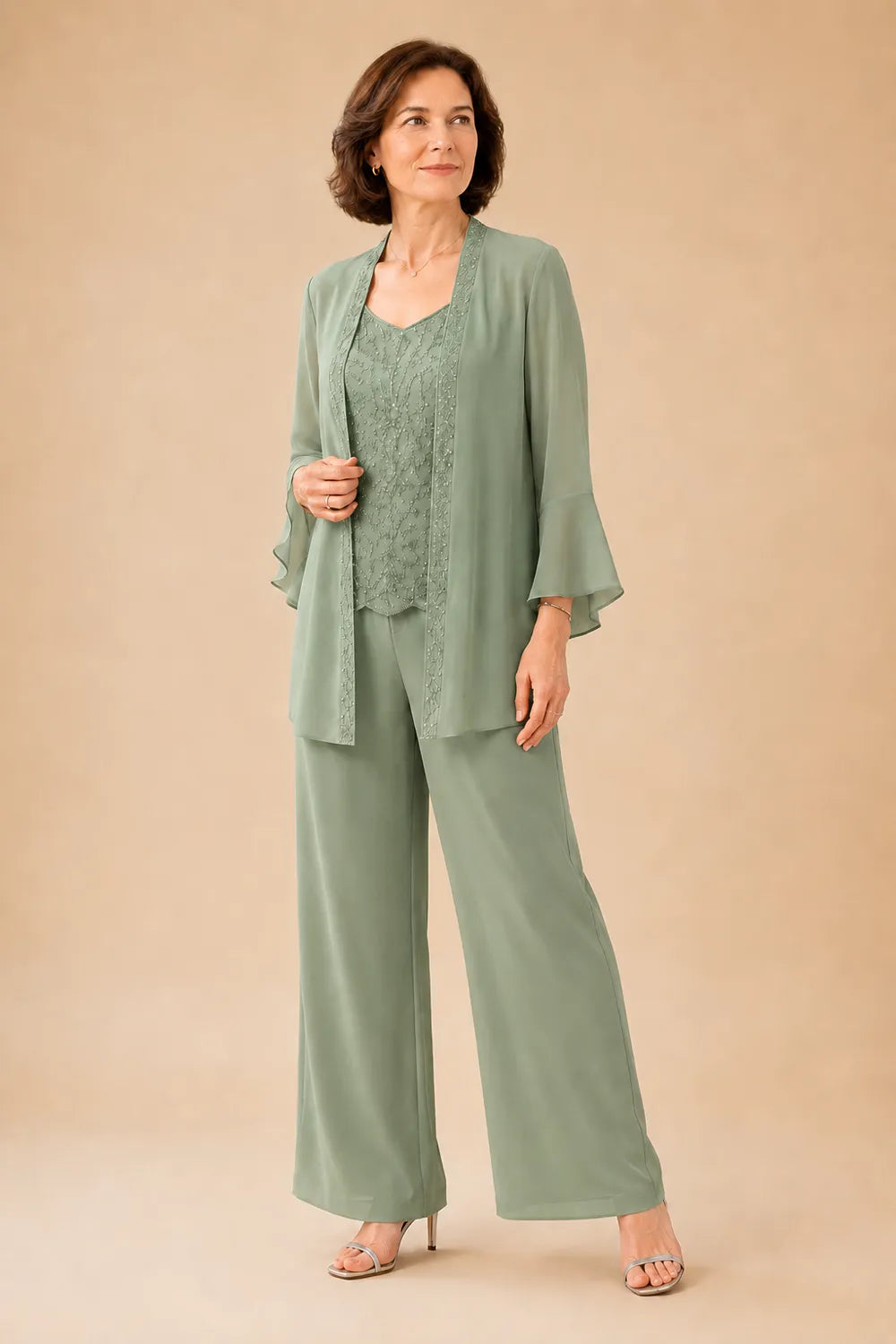 Classy Embellished Mother of the Bride 3 Piece Pant Suit