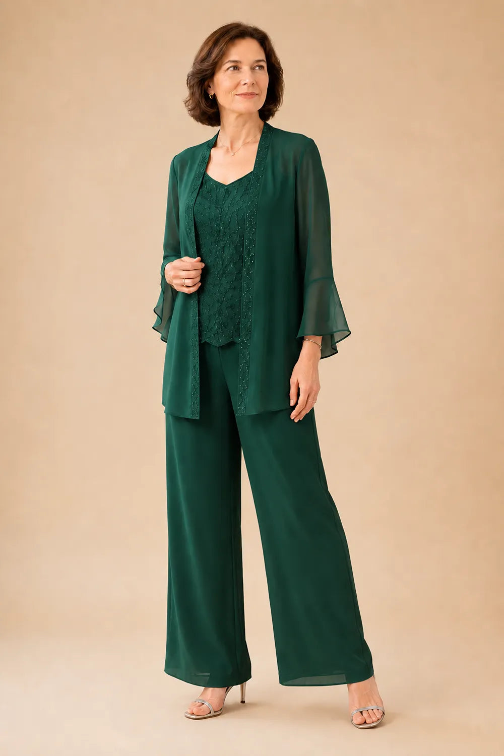 Classy Embellished Mother of the Bride 3 Piece Pant Suit
