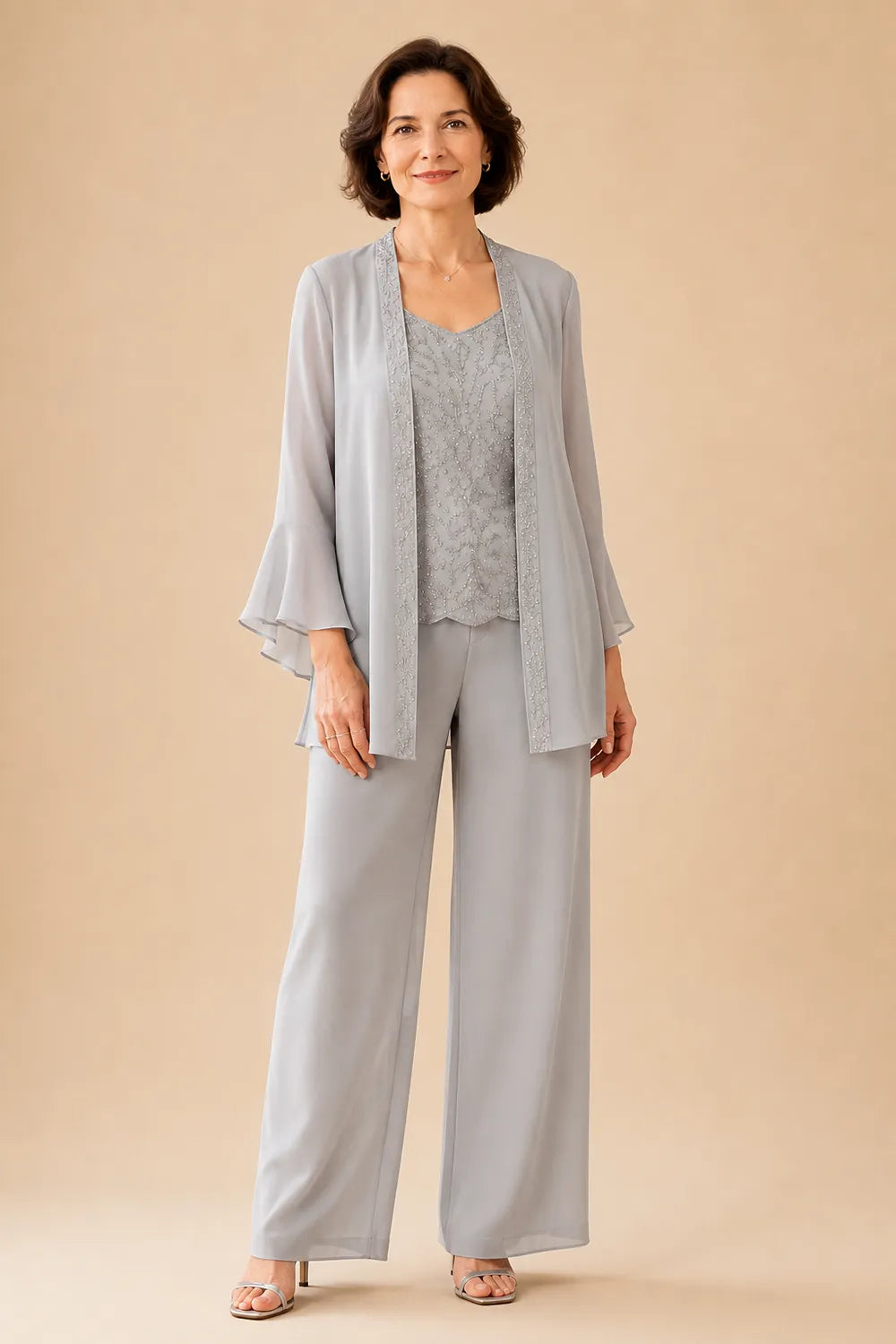 Classy Embellished Mother of the Bride 3 Piece Pant Suit