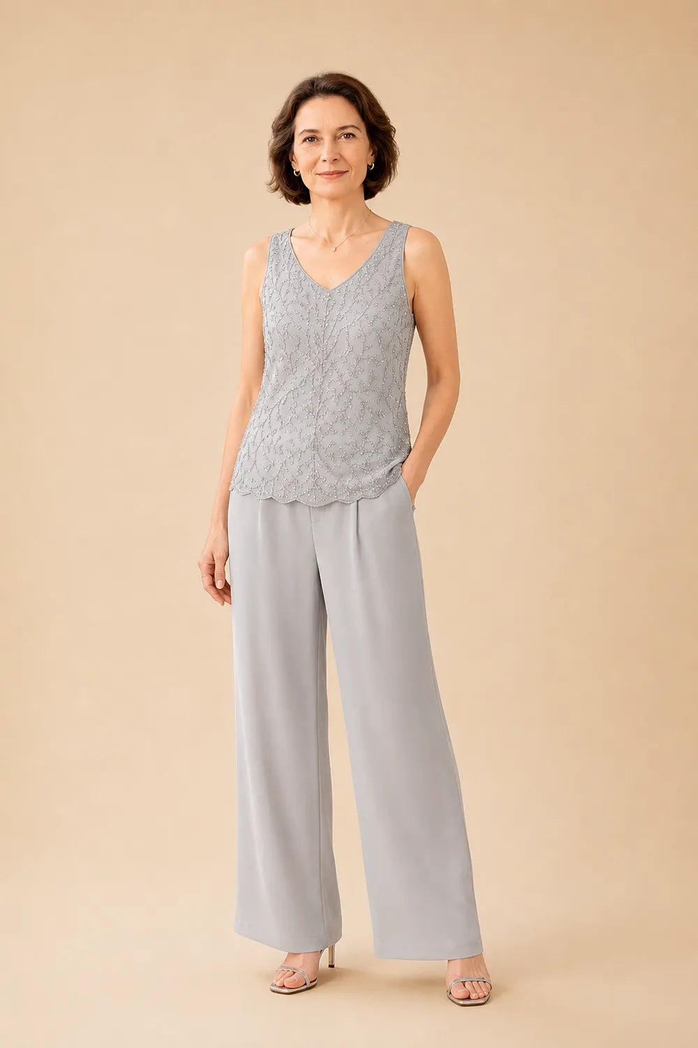 Classy Embellished Mother of the Bride 3 Piece Pant Suit